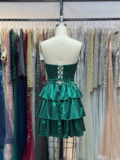 A Line Strapless Sweetheart Satin Homecoming Dress with Keyhole