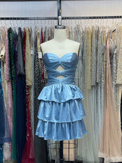 A Line Strapless Sweetheart Satin Homecoming Dress with Keyhole