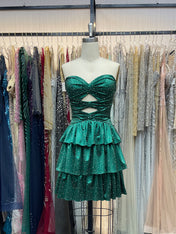 A Line Strapless Sweetheart Satin Homecoming Dress with Keyhole
