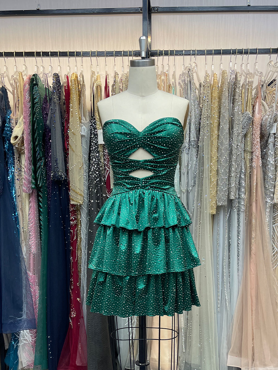Royal Blue A Line Strapless Sweetheart Satin Homecoming Dress with Keyhole