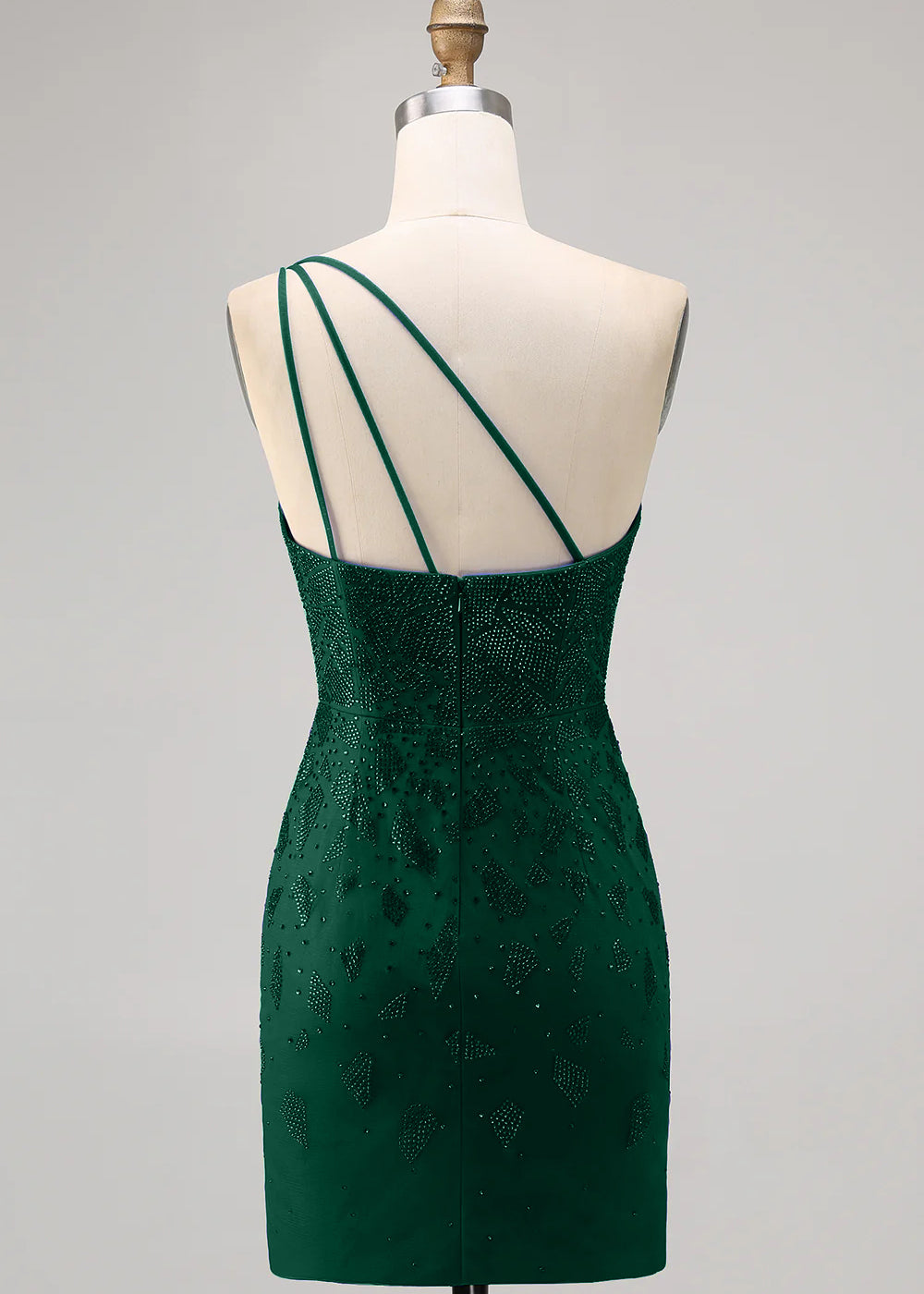 Dark Green Bodycon One Shoulder Beaded Homecoming Dress with Slit