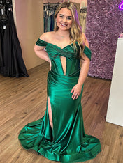 Red Mermaid Off the Shoulder Corset Long Prom Dress with Slit