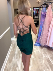 Dark Green Spaghetti Straps Bodycon Homecoming Dress With Beding