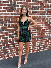 Dark Green V Neck Sequin Bodycon Short Homecoming Dress