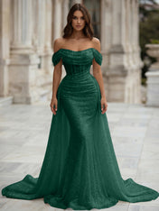 White Sequin Corset Mermaid Prom Dress with Overskirt
