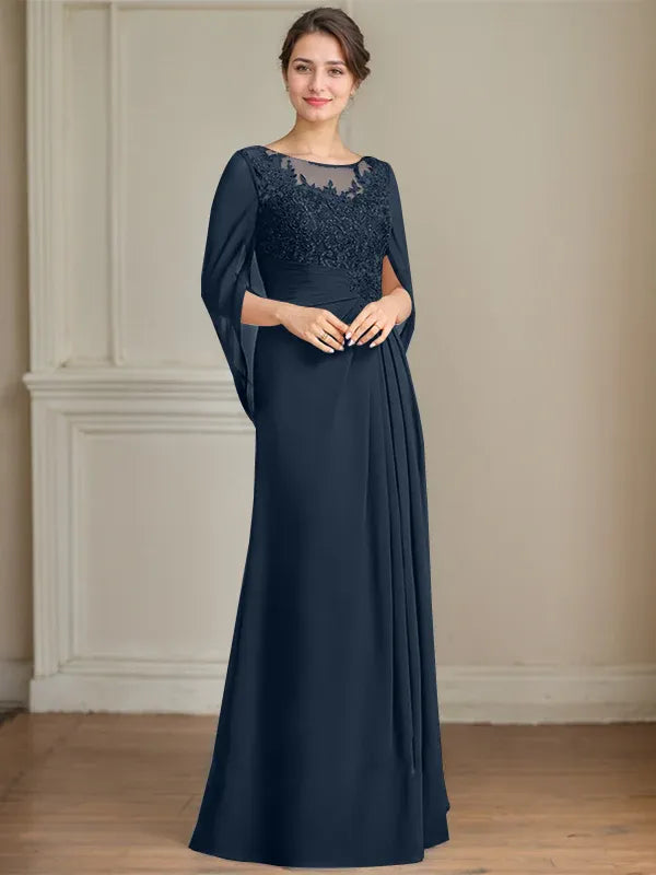 Princess Scoop Floor-Length Mother of the Bride Dresses with Pleated & Sequins