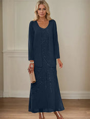 Sheath/Column V-Neck Ankle-Length Mother of the Bride Dresses with Jacket & Sequins