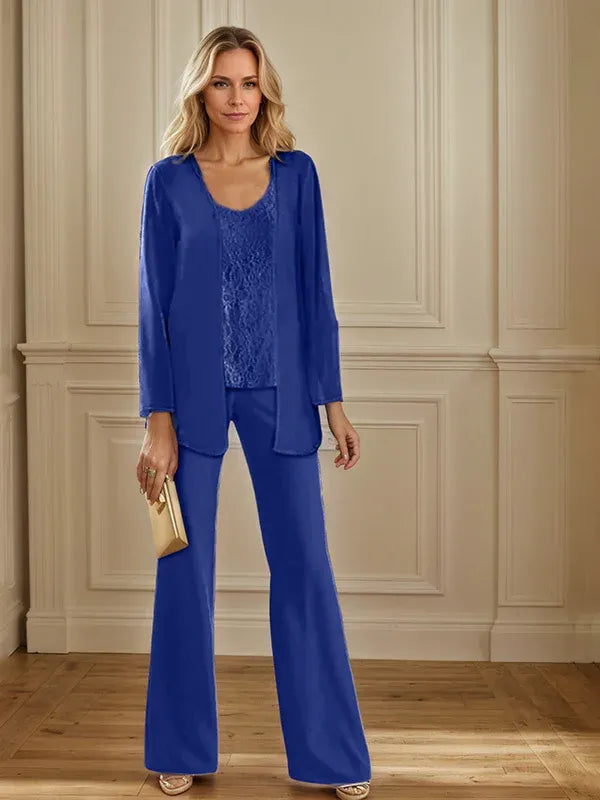 Tailleur-pantalon en mousseline avec veste pour mère de la mariée 