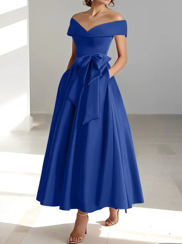 Robe de mère de la mariée coupe A-Line/Princesse, épaules dénudées, sans manches, longueur cheville, avec poches 