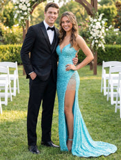 Dazzling Gold Sequin V-Neck Prom Dress with Illusion Cutout