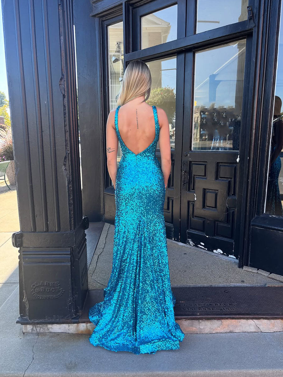 Dazzling Plunging V-Neck Sequin Mermaid Prom Dress