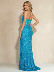Dazzling Turquoise Strapless Sequin Corset Prom Dresses