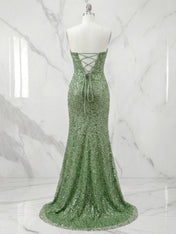 Dazzling Silver Sequin Strapless Prom Dress with Ruched Detail