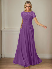 Dark Navy A-Line Boatneck Sequins Chiffon Dress