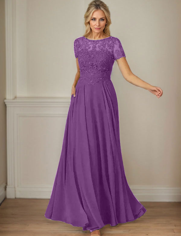 Dark Navy A-Line Boatneck Sequins Chiffon Dress
