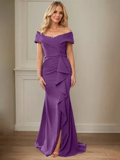 Sheath/Column V-Neck Illusion Floor-Length Lace Chiffon Mother of the Bride Dress With Pleated Sequins