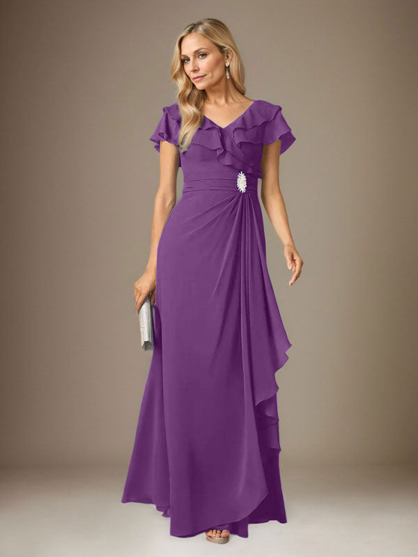 Stormy A-Line V-Neck Ruched Chiffon Dress