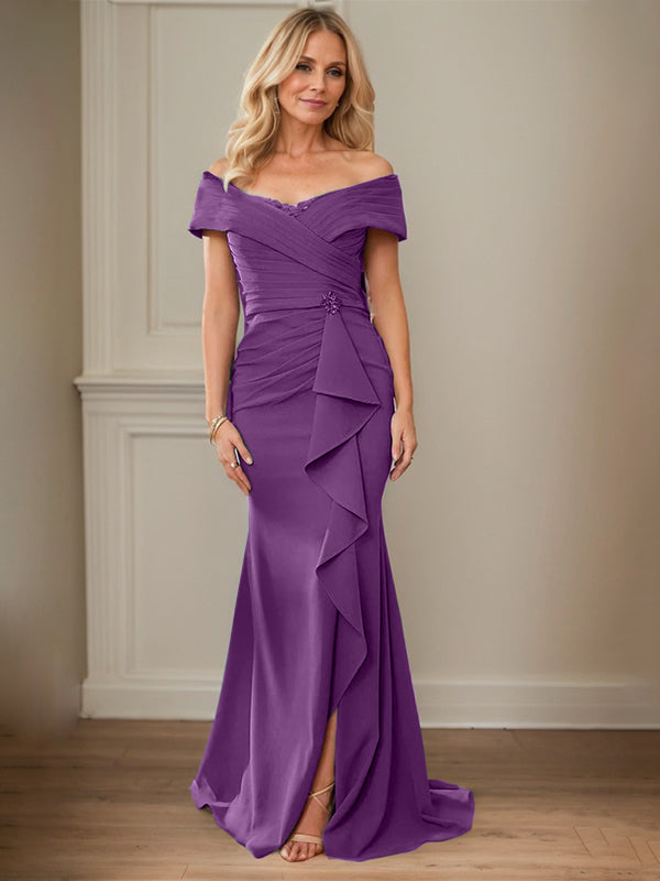 Sheath/Column Off-the-Shoulder Sleeveless Floor-Length Mother of the Bride Dresses With Ruffles