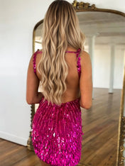 V-Neck Backless Short Tight Sequin Homecoming Dress