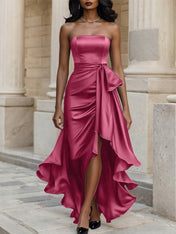 Glamorous Formal Dress Midnight Navy Strapless Satin Gown Midi Dress