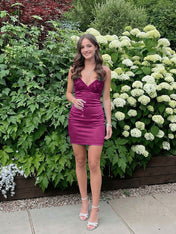 Blue V-neck Beaded Back Tie Short Homecoming Mini Dress