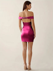 Off-The-Shoulder Ruched Satin Mini Homecoming Dress