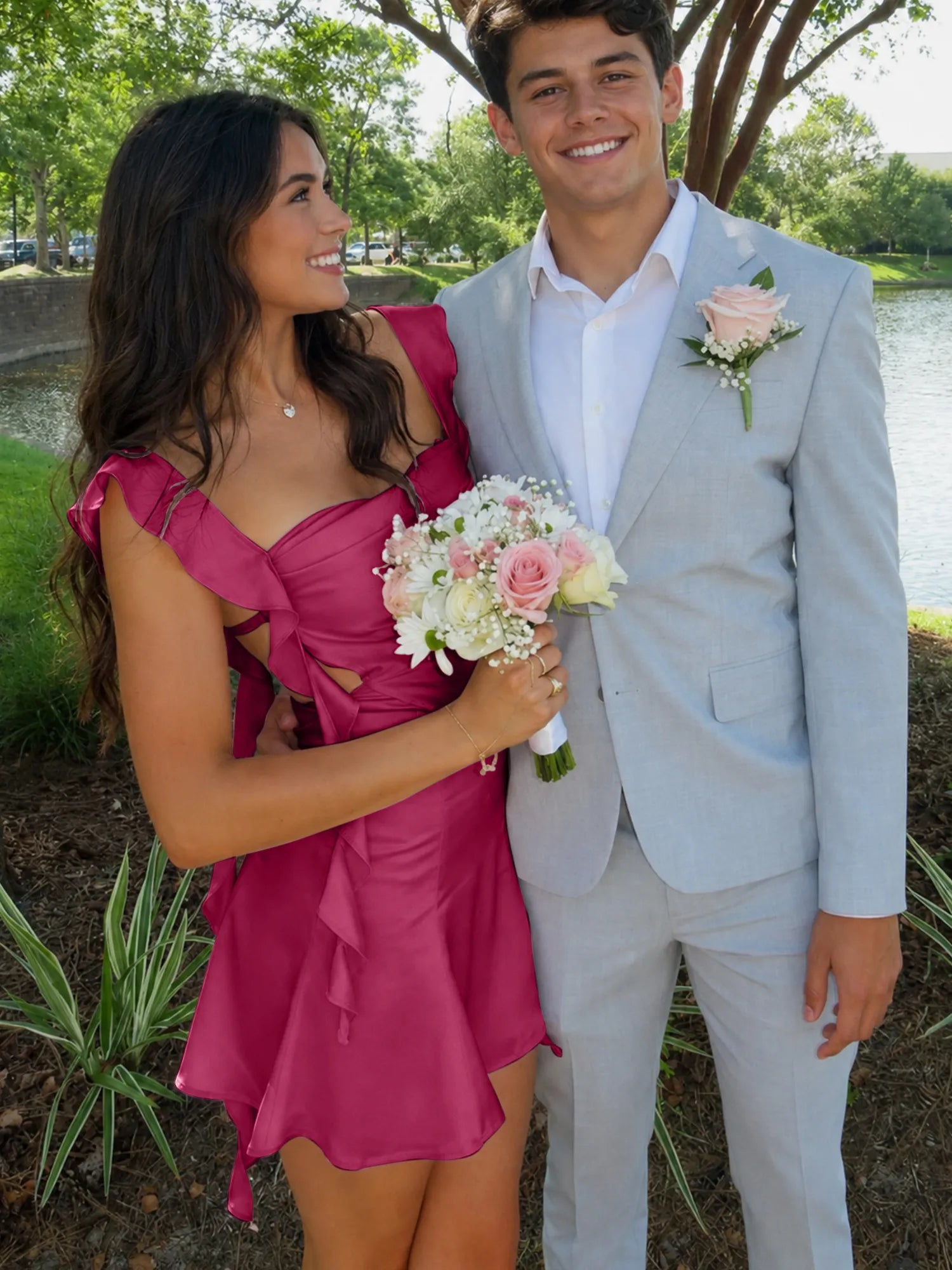 Ruffle Strap Short Homecoming Dress with Cutouts