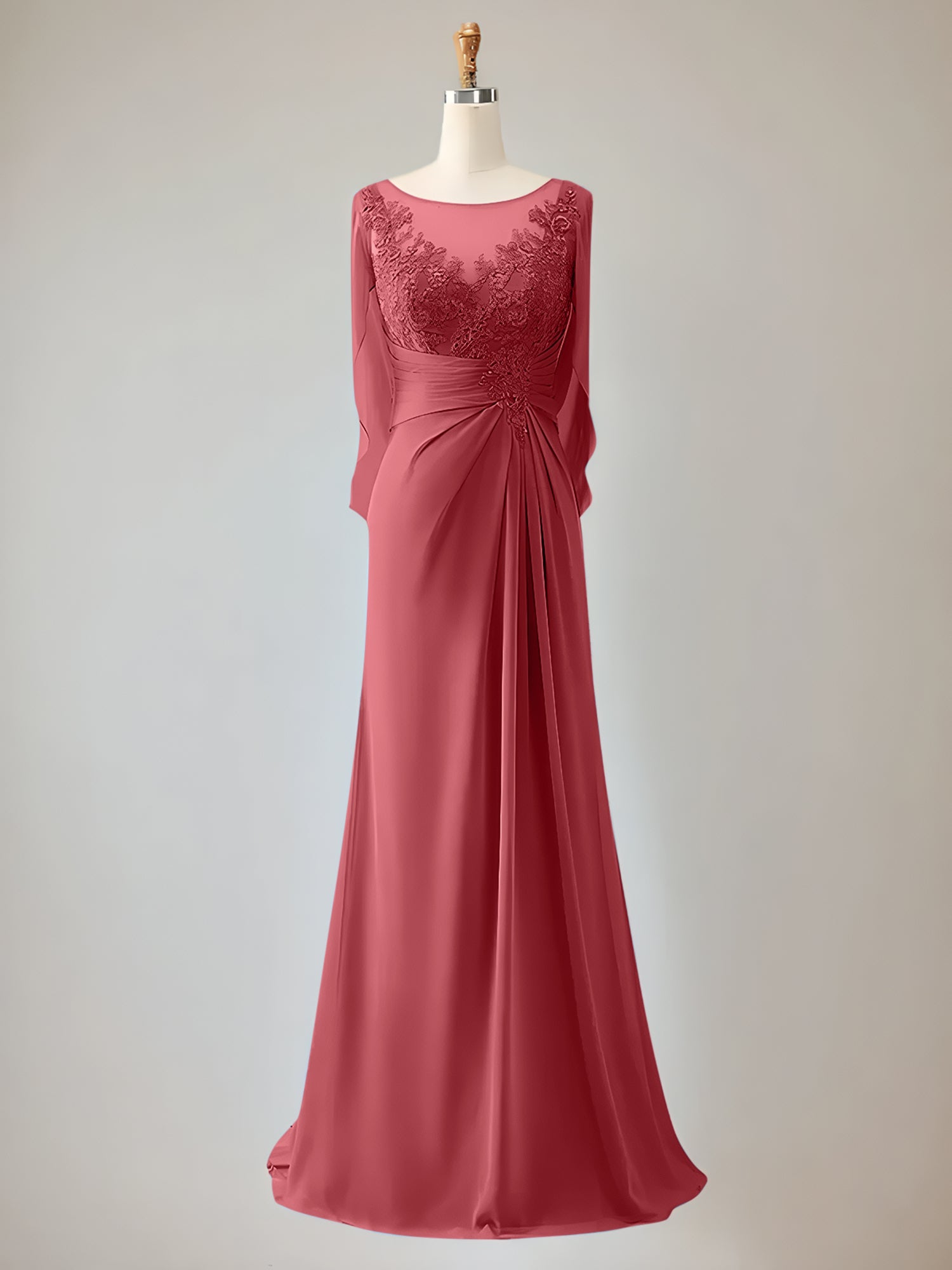 2 Sleeve Chiffon Mother of the Bride Dress With Beadings