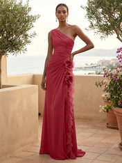One Shoulder Pleat Mermaid A Line Ruffle Evening Dresses