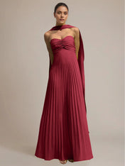 Green Chiffon A Line Off The Shoulder Sleeveless Floor Length Pleated Dress