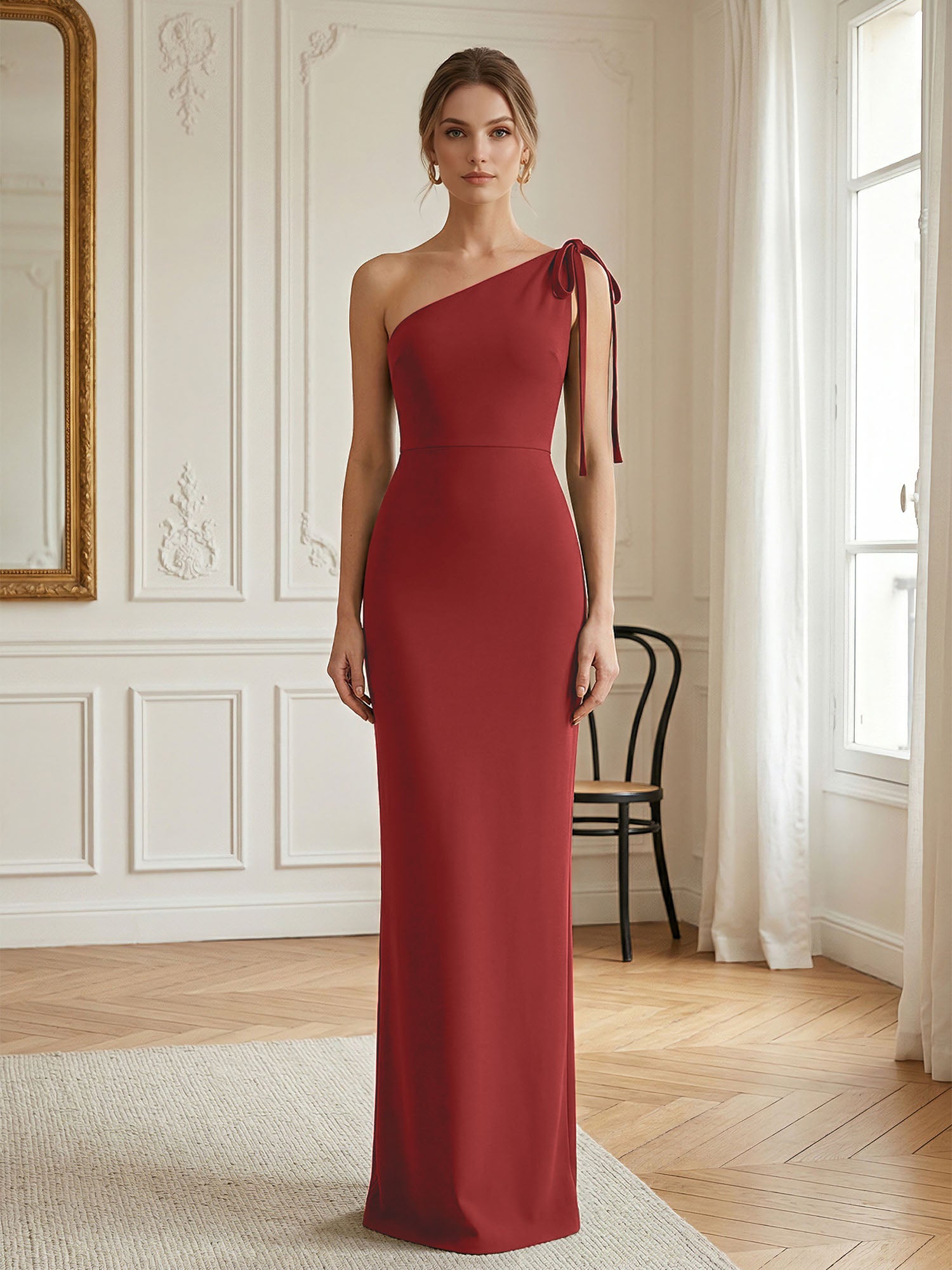 Green Formal Evening Dress Sheath One Shoulder Sleeveless Maxi Dress Gown