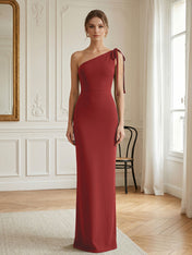 Green Formal Evening Dress Sheath One Shoulder Sleeveless Maxi Dress Gown