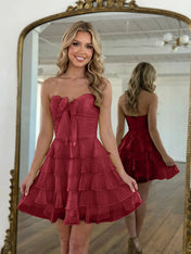 Chiffon A Line Tiered Short Homecoming Dress with Ruffles