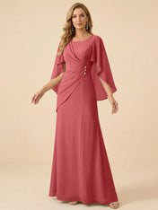 Sage Green Chiffon Beaded Mother of the Bride Dress with Cape Sleeves
