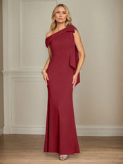 Trumpet/Mermaid One Shoulder Sleeveless Stretch Crepe Mother of the Bride Dress With Bow