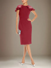 Sheath/Column Stretch Crepe Scoop Short Sleeves Knee Length Dress