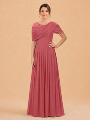 One-Shoulder Cape Overlay Chiffon Mother of the Bride Dress