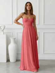 Light Blue Sweetheart Chiffon A Line Maxi Dress with Pleat