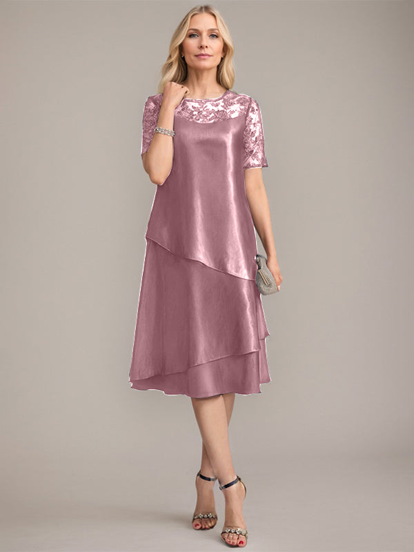 A-Line Scoop Knee-Length Mother of the Bride Dress With Applique & Sequins