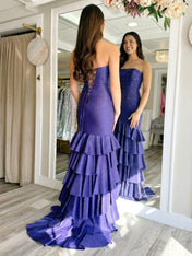 Dramatic Purple Shimmer Tiered Ruffle Slit Prom Dress