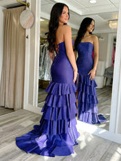 Dramatic Purple Shimmer Tiered Ruffle Slit Prom Dress