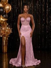 Strapless Sequin-Embellished Mermaid Prom Dress