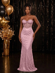 Strapless Sequin-Accented Mermaid Prom Dress with High Slit