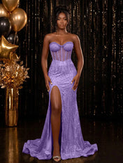 Strapless Sequin-Embellished Mermaid Prom Dress