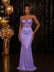 Strapless Sequin-Accented Mermaid Prom Dress with High Slit