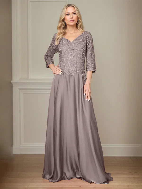 4 Sleeves Floor-Length Mother Of The Bride Dress With Appliques