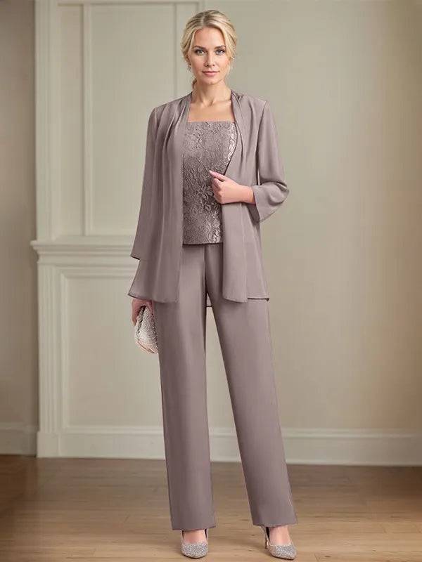 Chiffon Square Neck Sleeveless Floor Length Mother of the Bride Pantsuits