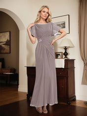 A-line Scoop Ankle-Length Chiffon Mother of the Bride Dress With Beading Pleated