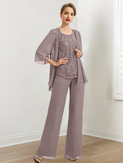 Chiffon Mother of the Bride Pantsuits with Sequins & Jacket