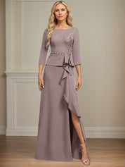 Sheath/Column Scoop Floor-Length Stretch Crepe Dress With Cascading Ruffles Appliques